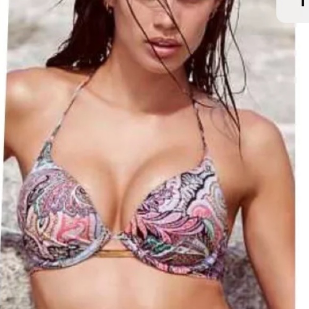- 34B- HTF VICTORIA'S SECRET Swim 'Bombshell' Add-2-cups pink paisley New
